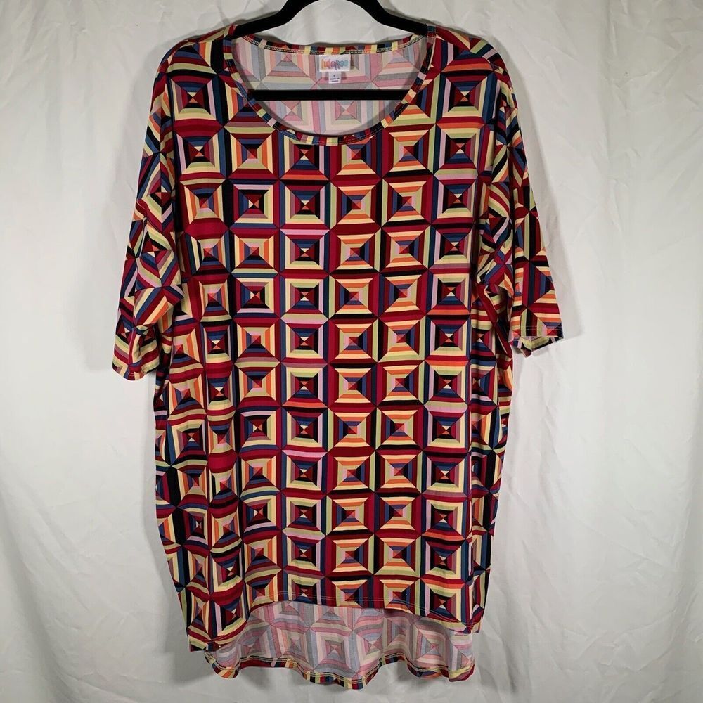 LulaRoe Blouse Women’s Large Geometric Print Shirt Sleeve Tunic Crew Neck